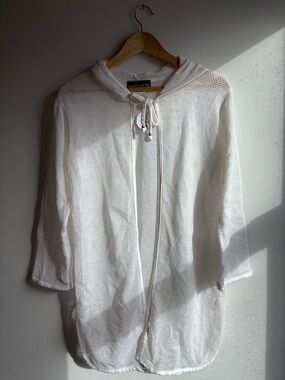 East West White Hooded Mesh Swim Cover-Up